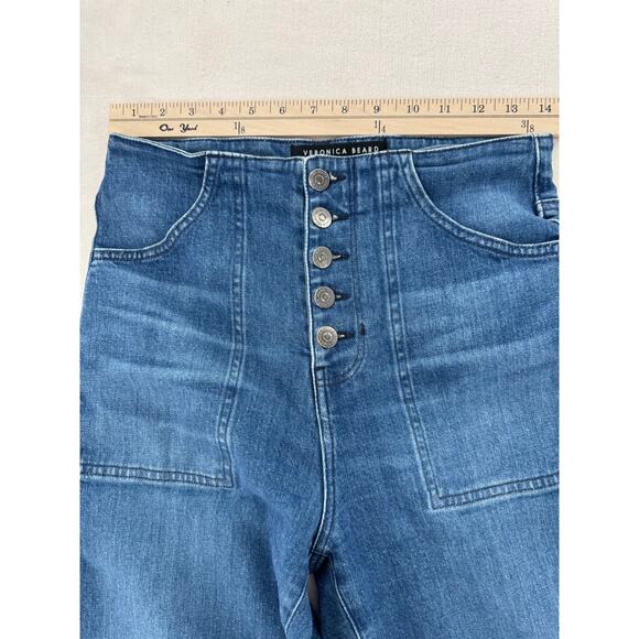 Veronica Beard Crosbie High Rise Crop Jean Wide Leg Denim 28 Button Fly - Picture 9 of 12